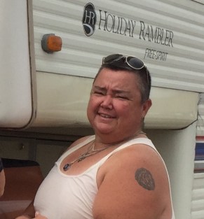 Mia in front of her trailer. She definitely is a Free Spirit!